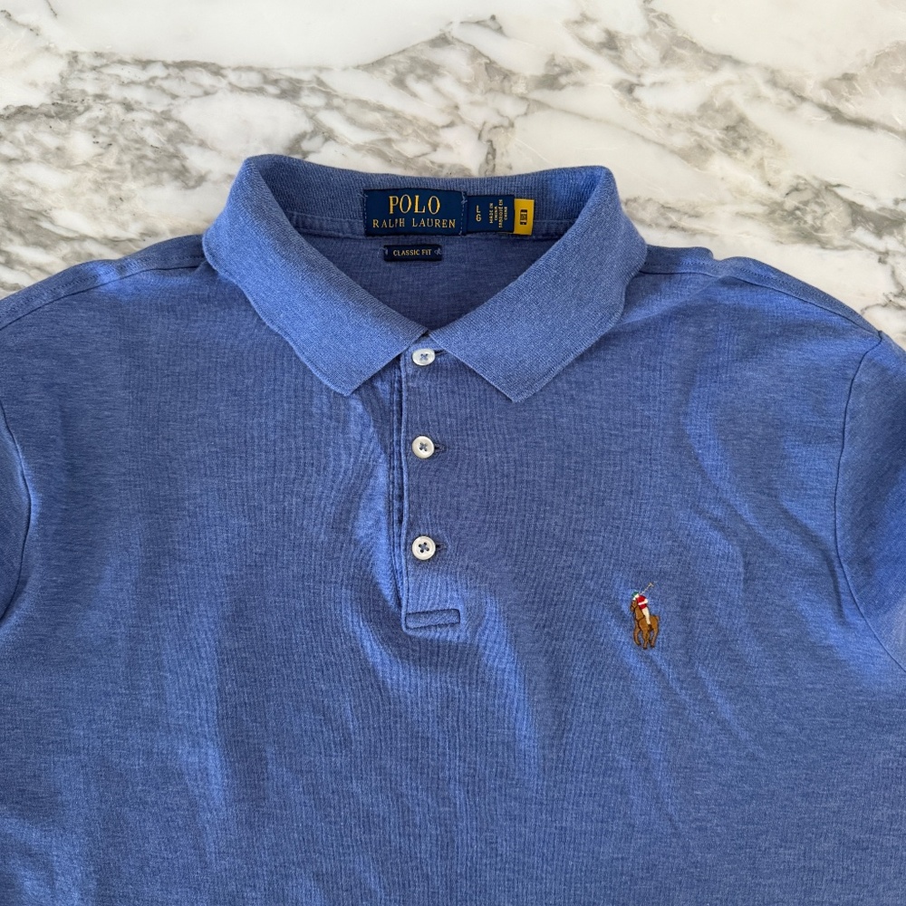 Polo Ralph Lauren Cotton Men's Blue Polo‎ Short sleeve shirt,  Large - Picture 3 of 4